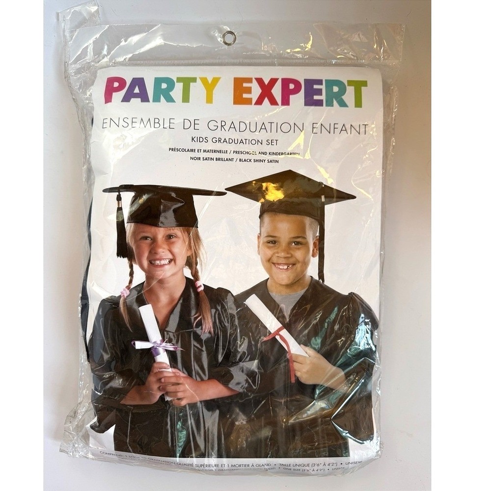 Party Expert Cap & Gown Pre-School Kindergarten Black NIP Halloween Play